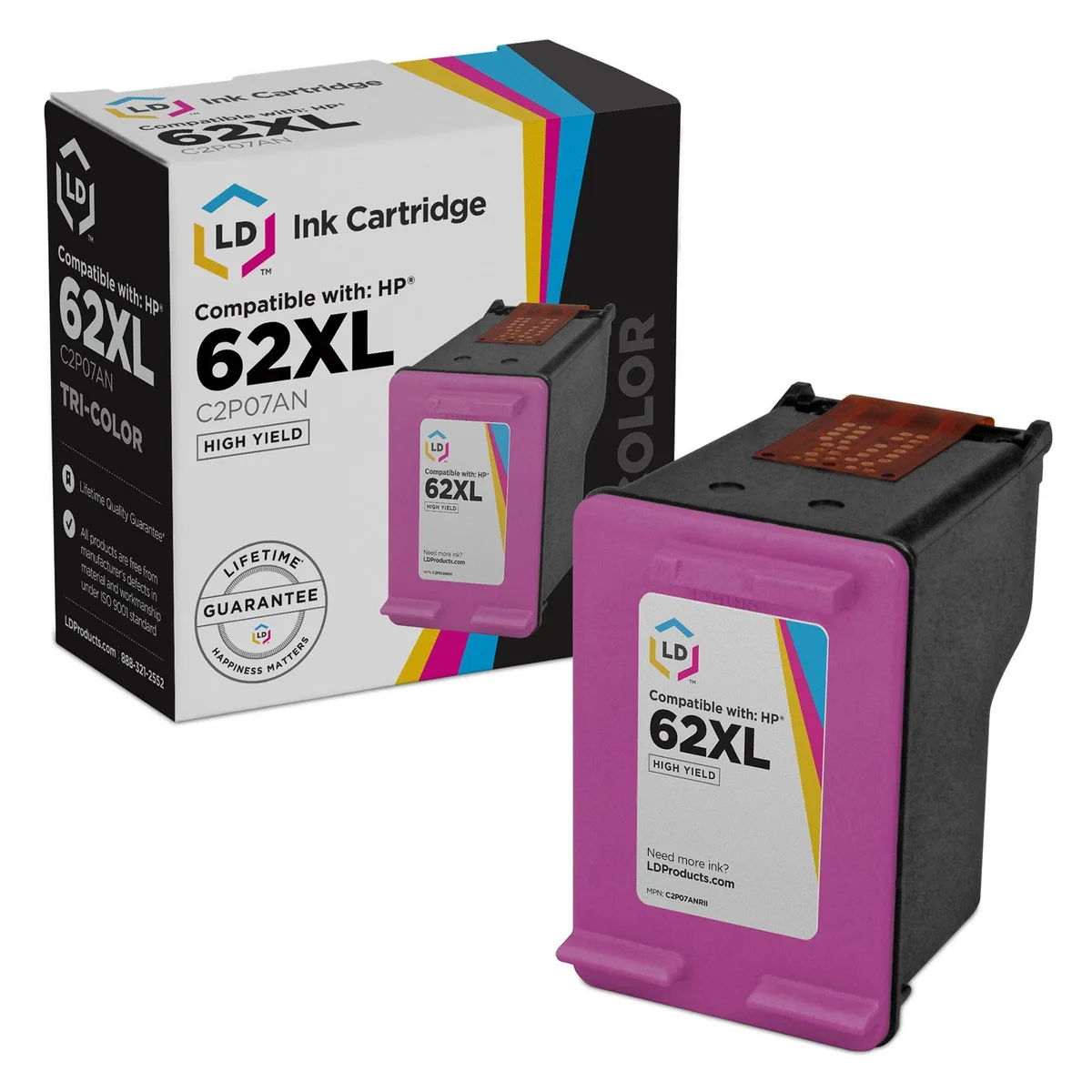 LD Products LD Products HP 62XL C2P07AN High Yield Tri-Color Ink Cartridge — product photo