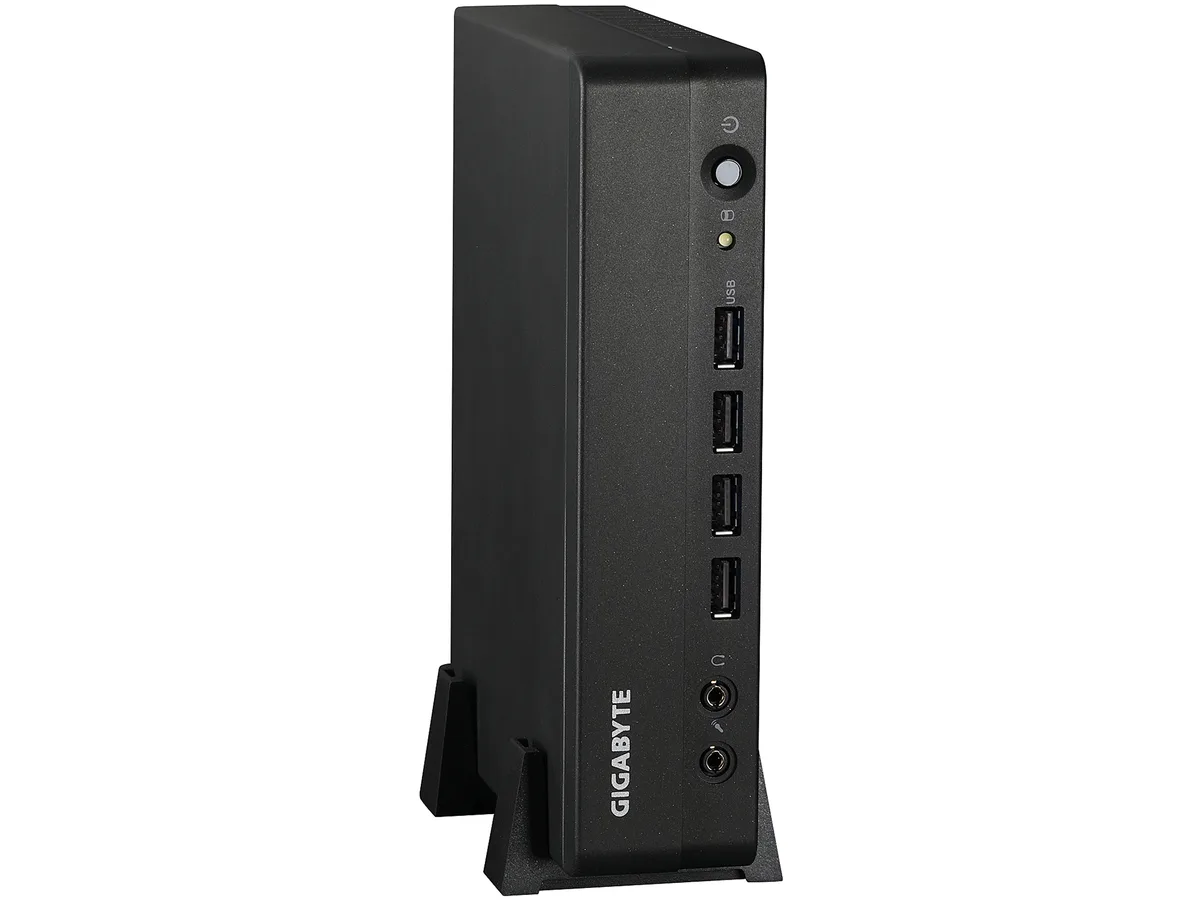 GIGABYTE GIGABYTE GB-BSRE-1505 barebone mini PC, Ryzen R1505G, DDR4 32 GB max, dual 1 GbE, Wi-Fi, Bluetooth — product photo