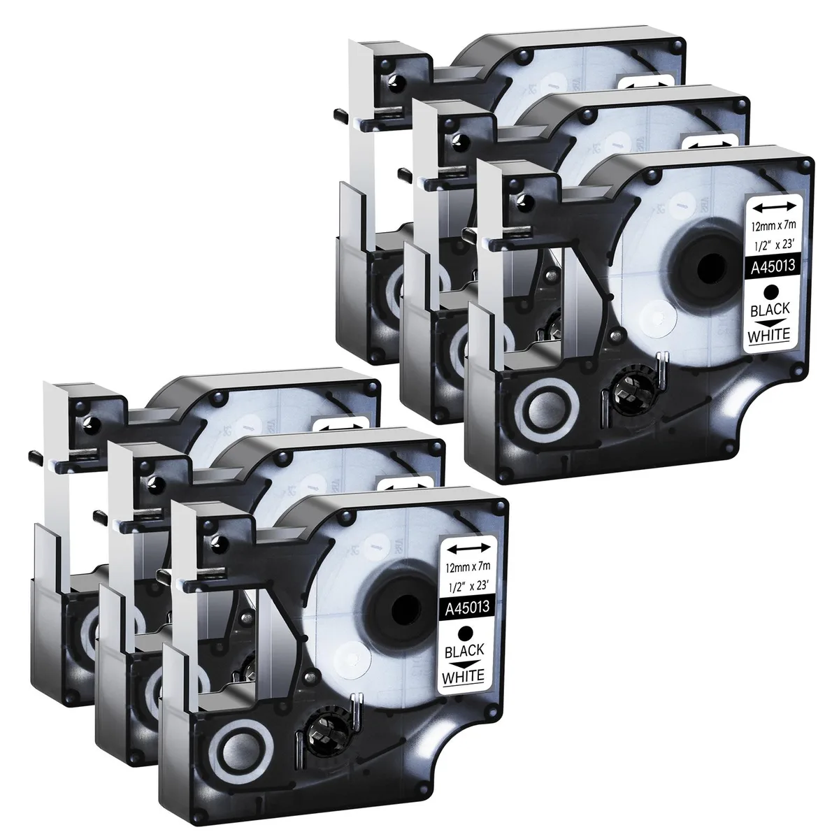 GREENCYCLE GREENCYCLE D1 45013 Label Tape 12mm 23ft 6 Pack Black on White — product photo