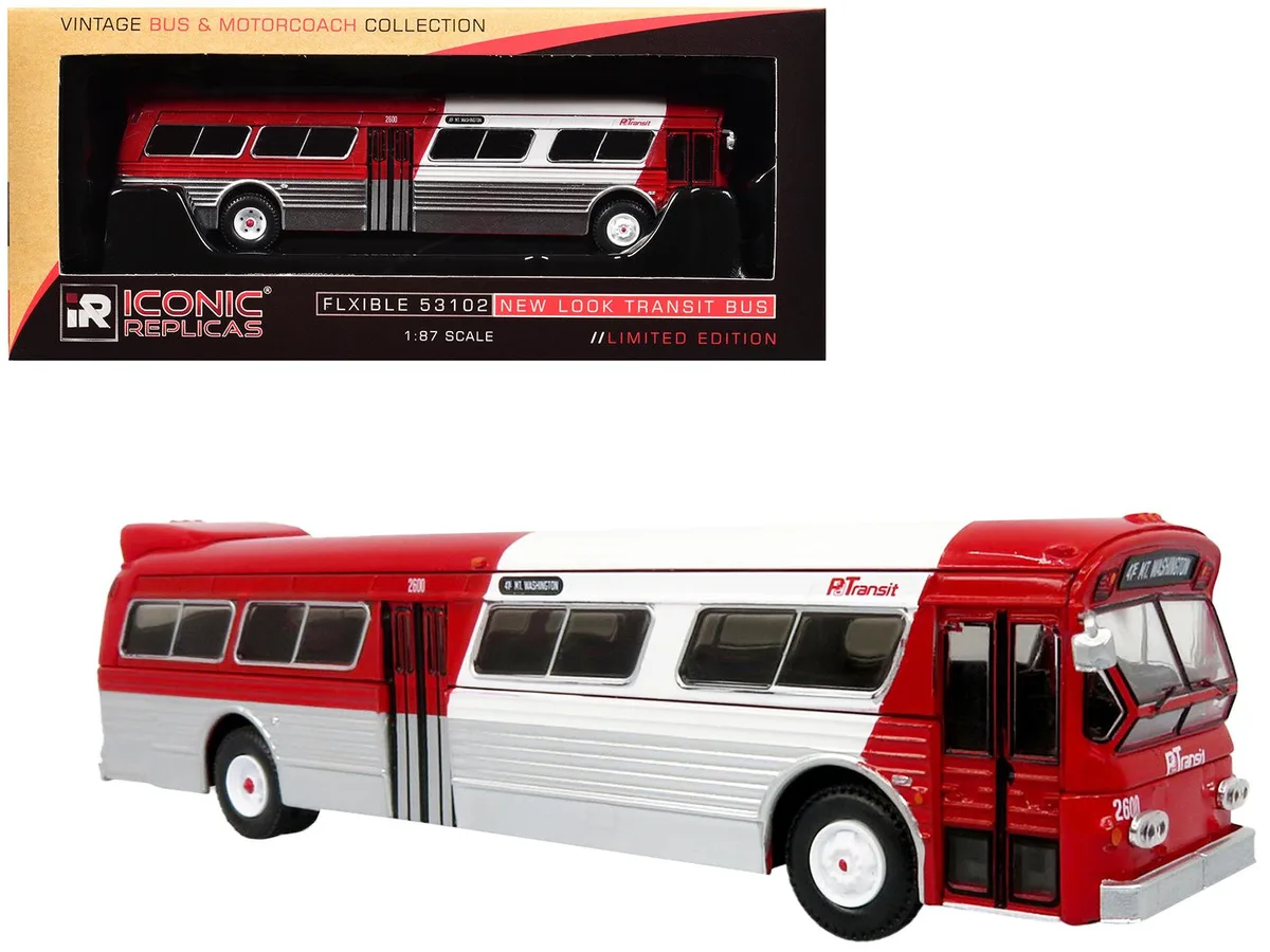 Iconic Replicas Iconic Replicas Flxible 53102 Pittsburgh Transit Bus 1/87 HO Scale Diecast Limited Edition Red White — product photo