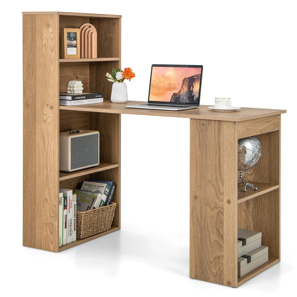 SlickBlue SlickBlue 48 Inch Desk with 4-Tier Bookcase and CPU Stand Natural — product photo