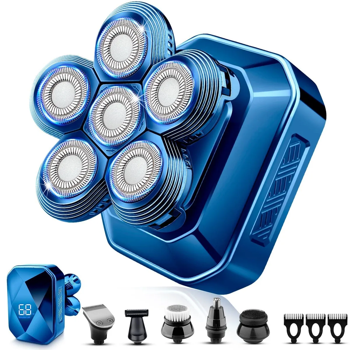 Blue rotary shaver 606 with detachable head and accessories
