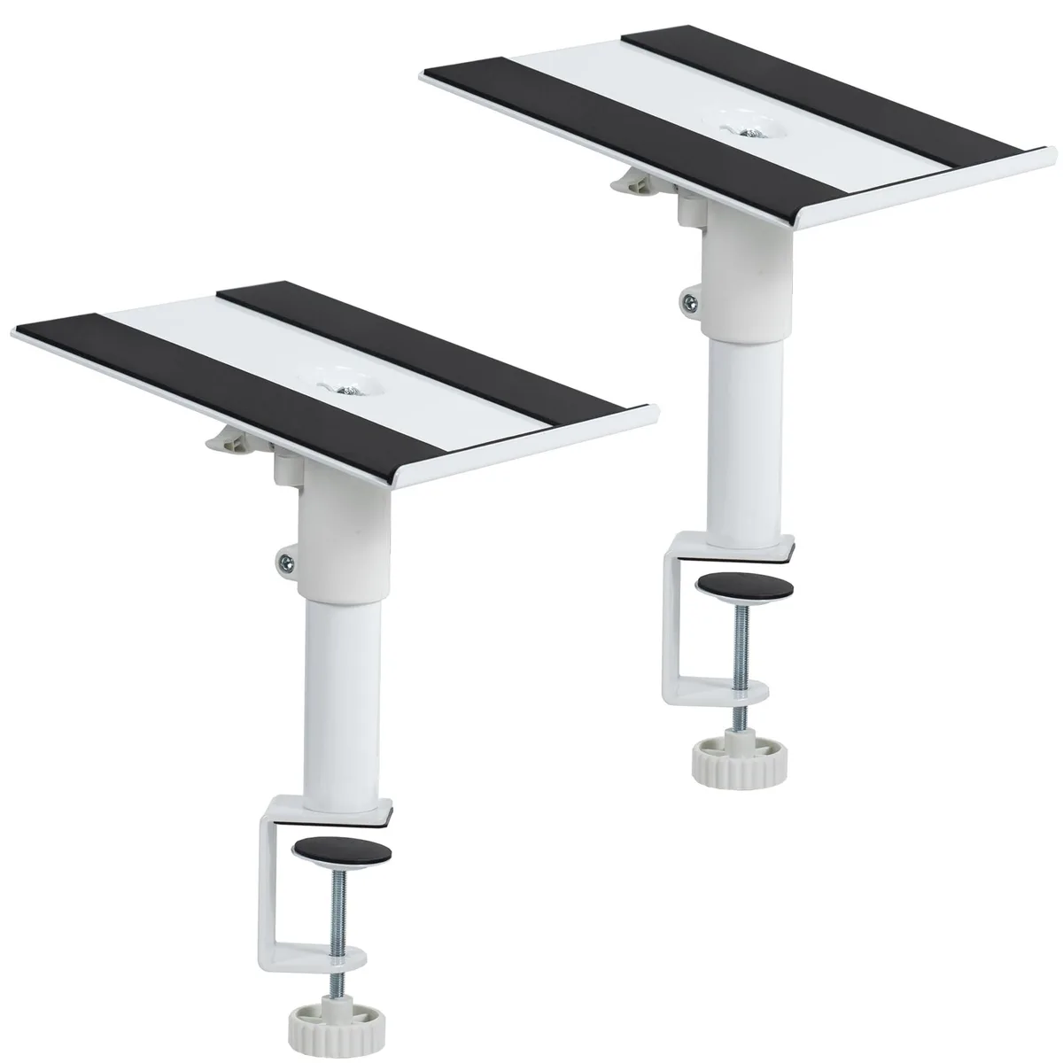  Avid MOUNT-SP01CW Clamp-on Speaker Stand Desk Mount, 9.5 x 8.8 in Trays, 2 Pack, White — product photo