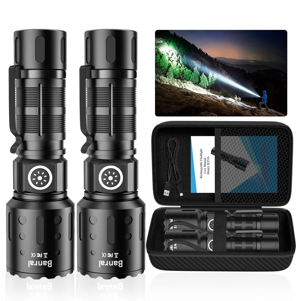 Black aluminum mini flashlight with USB-C port and tail power indicators