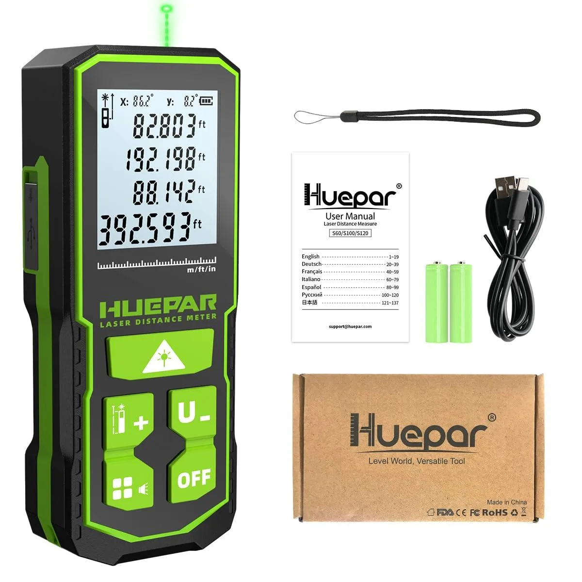  393FT Green Laser Measuring Tool with Angle Sensor — product photo