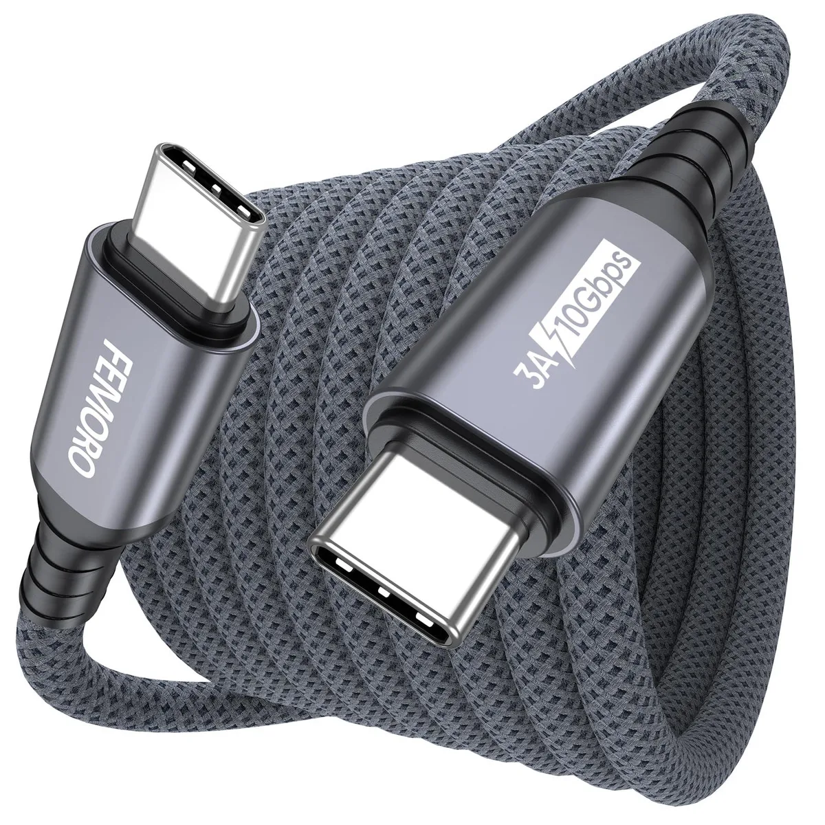 Grey 15 ft USB-C to USB-C braided cable with aluminium connectors