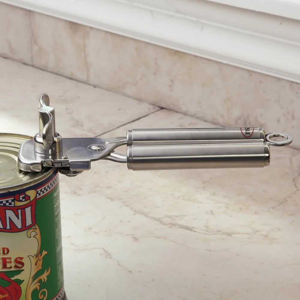 Stainless steel can opener with smooth handles