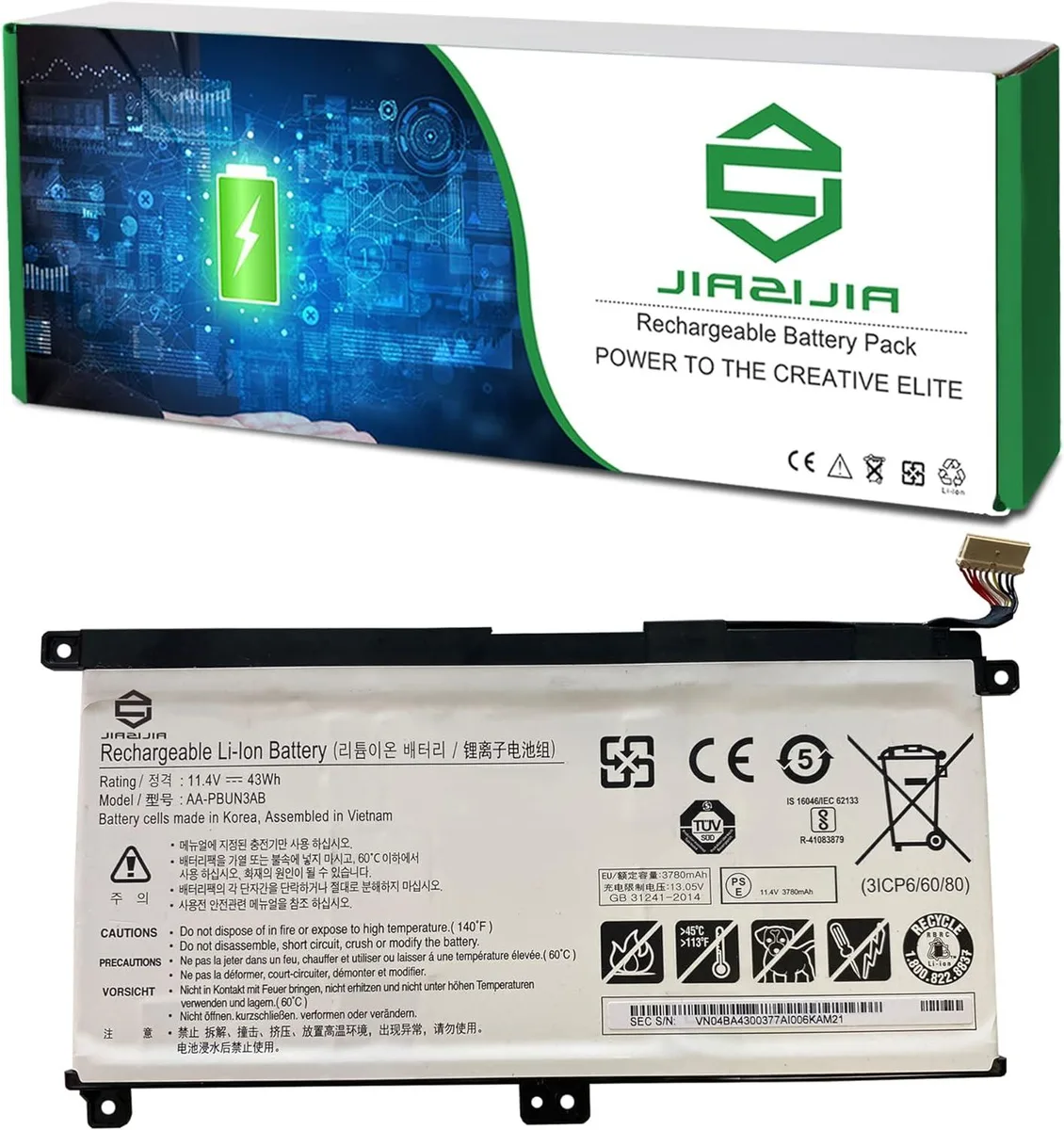 NShi NShi AA-PBUN3AB laptop battery 11.4V 43Wh 3780mAh — product photo