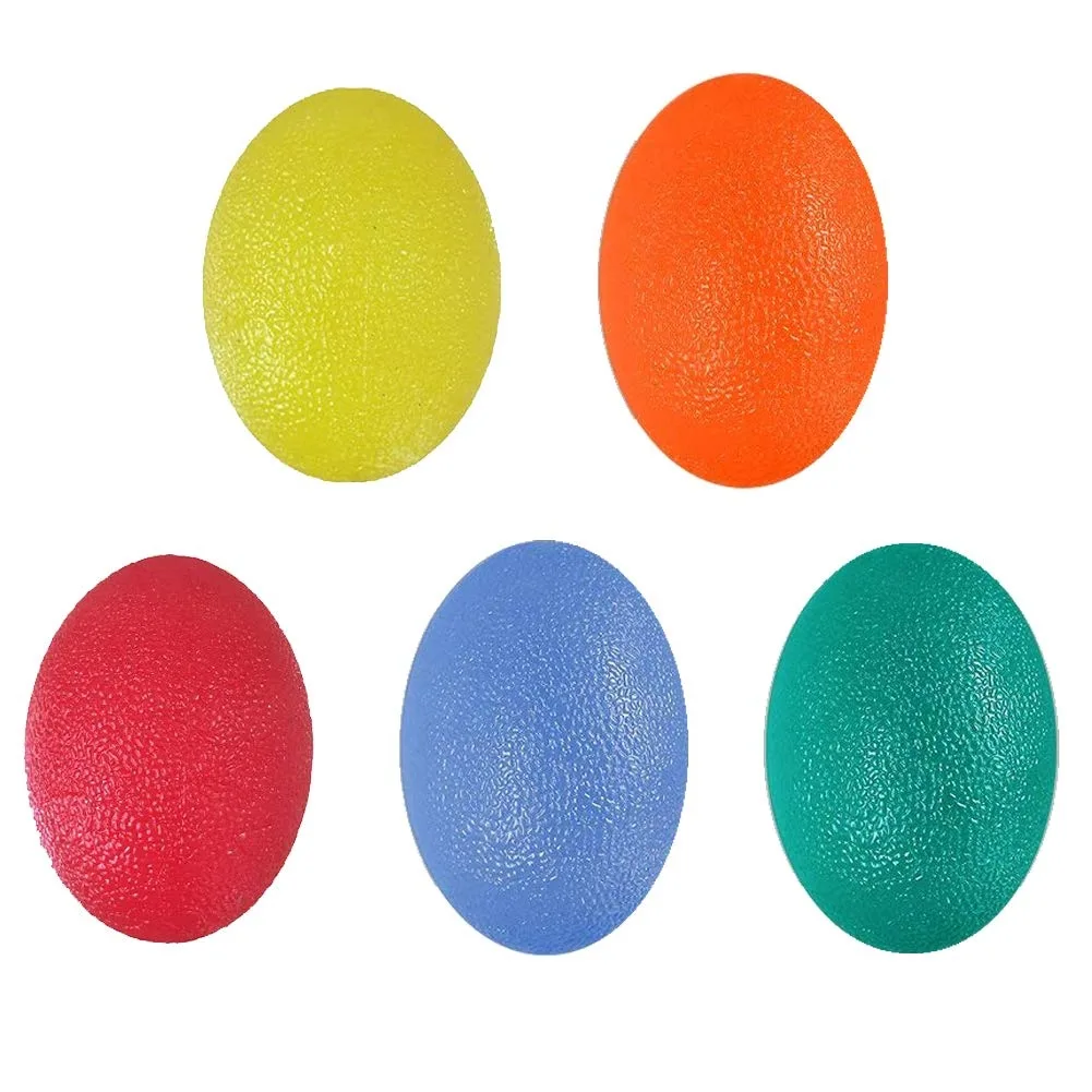 Set of five coloured thermoplastic rubber grip balls in an oval shape