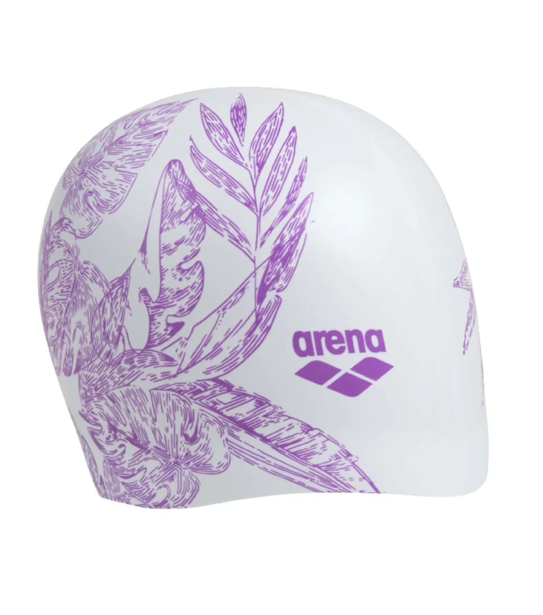 White silicone swim cap, smooth stretchy dome shape