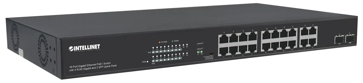 Intellinet Intellinet 16-Port Gigabit PoE+ Switch 4 RJ45 2 SFP 300W 19" Rackmount — product photo