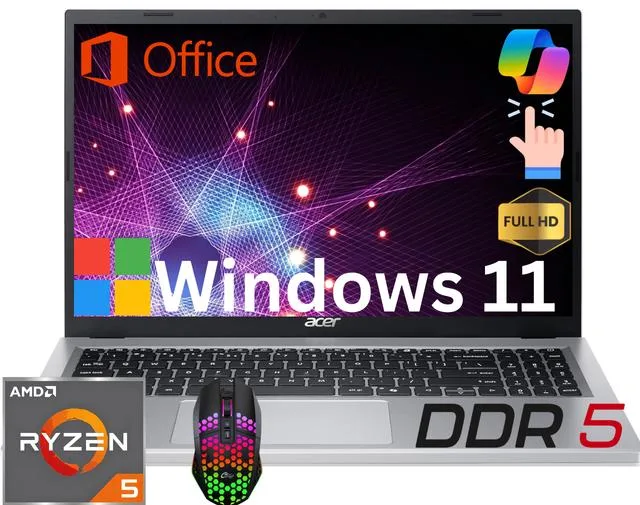 Acer America Acer Aspire 3 15 laptop Ryzen 5 7520U 16GB DDR5 1TB NVME 15.6" FHD Touch Silver — product photo