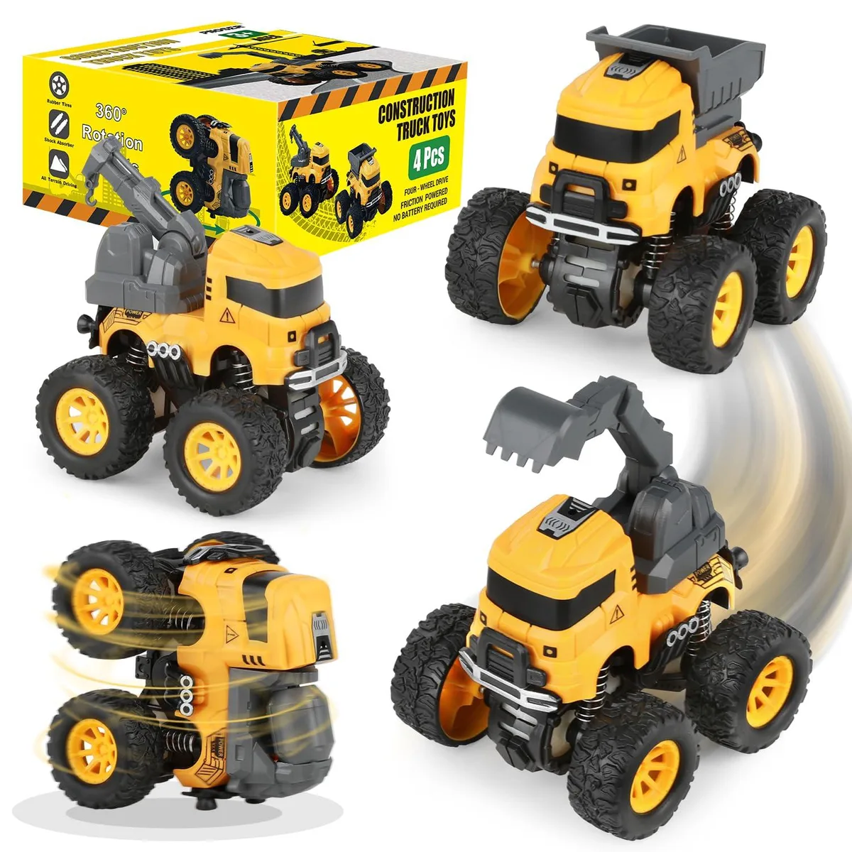 LONANDY 4 Pack Construction Truck Toys with 360° Rotation — product photo