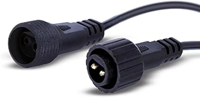 Black waterproof extension cable with connectors at both ends, six feet long