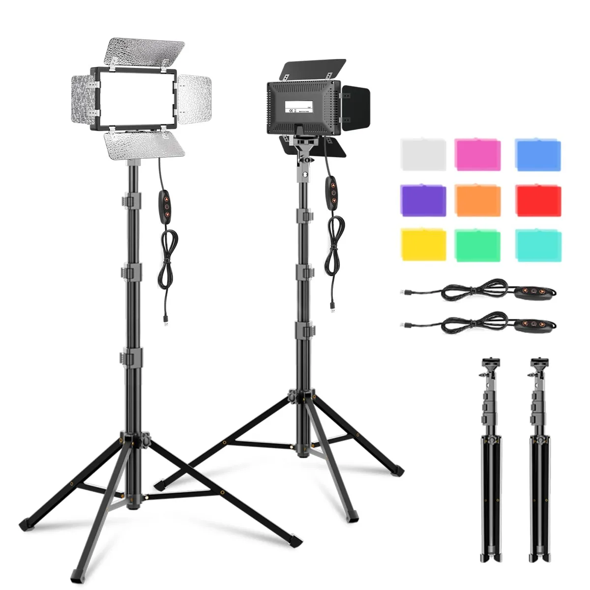  Neewer GLO-TL66 2-Pack LED Video Lighting Kit 54" Tripod 5600K USB Dimmable 66 LED 9 Color Filters — product photo