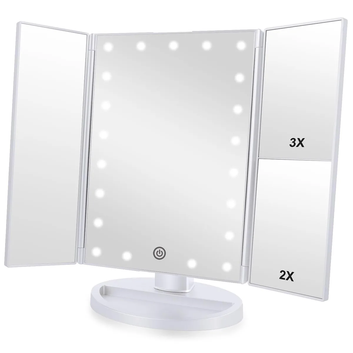 Flymiro Tri-fold Lighted Vanity Mirror 21 LED 180° Rotation White 28×18×7 cm 0.77 kg — product photo