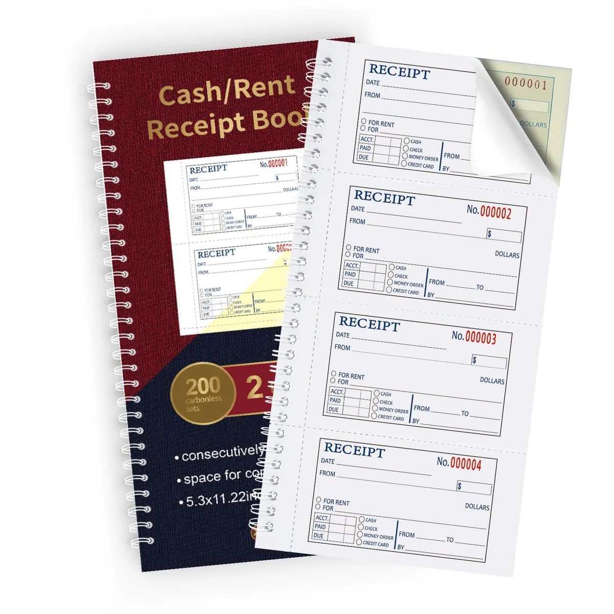  Zzrywuty 2-Part Carbonless Receipt Book 5.3x11.2 200 Sets Spiral Bound — product photo