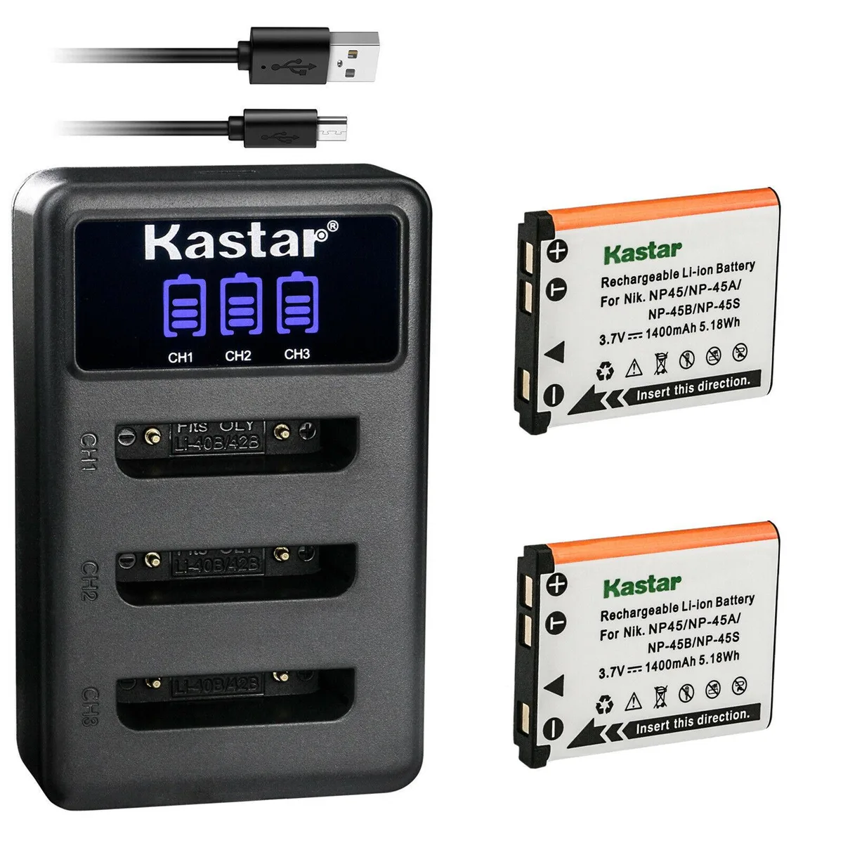 Kastar Kastar NP-45 2 Pack Battery and LCD Triple USB Charger — product photo