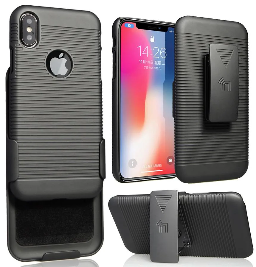 Nakedcellphone Nakedcellphone Ribbed Case + Holster Combo with Stand for iPhone 10 — 13-position clip — product photo