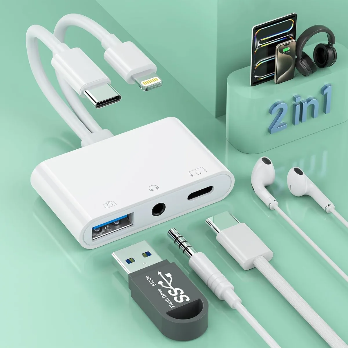 FLEANE FLEANE 2-in-3 Lightning USB-C 3.5mm Audio Adapter — product photo