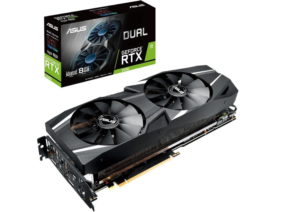 ASUS ASUS DUAL-RTX2080-A8GProduct GeForce RTX 2080 8GB GDDR6 graphics card — product photo