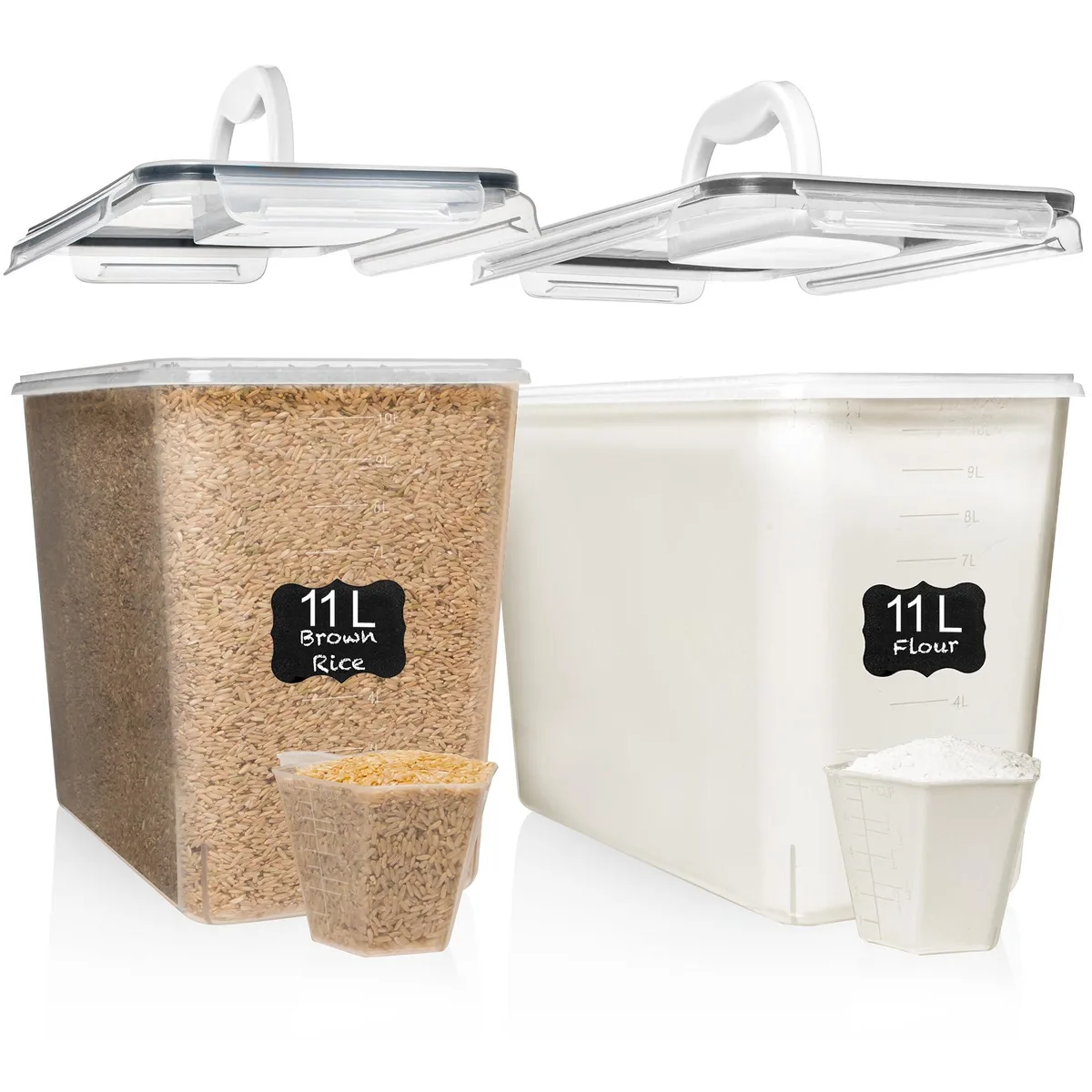 Two red rectangular plastic containers with snap-lock lids and carry handles
