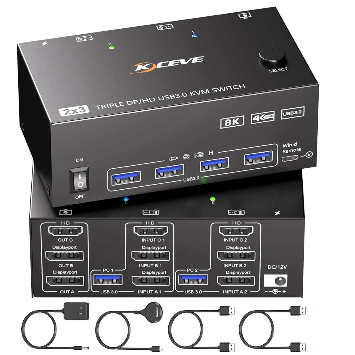 AUTYUE AUTYUE 203DH HDMI + 2 DisplayPort KVM Switch 3 Monitors 2 Computers 8K@60Hz 4 USB 3.0 — product photo