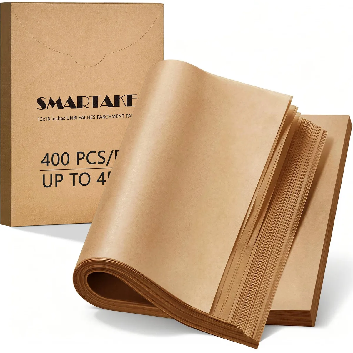 Stack of 400 unbleached parchment sheets 12 by 16 inches in box