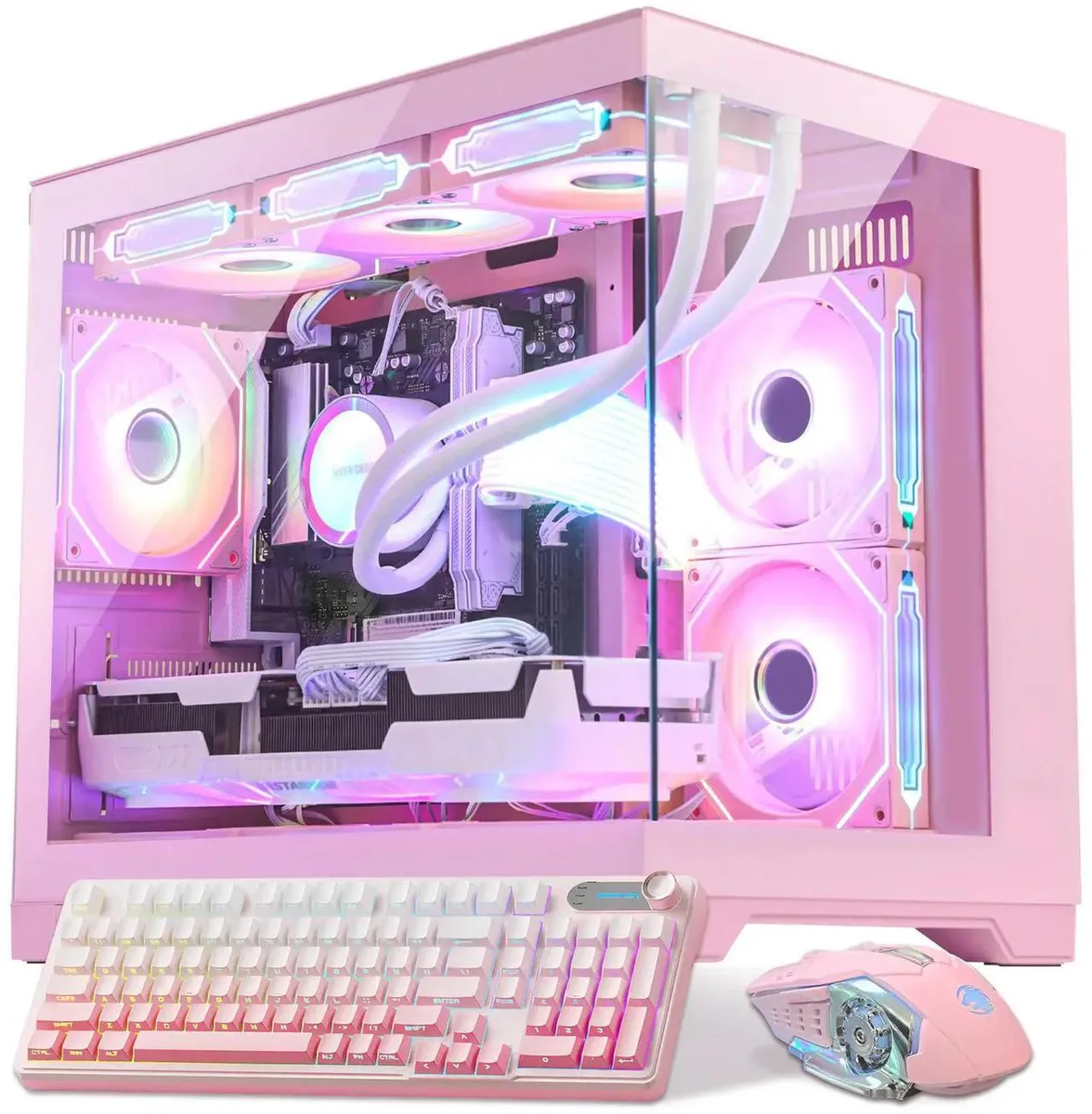 Hoengager Hoengager RTX 5060 8GB Gaming PC AMD Ryzen 7 9800X3D 5.2GHz 32GB DDR5 1TB PCIe+1TB SATA 360 Liquid Cooler Pink — product photo