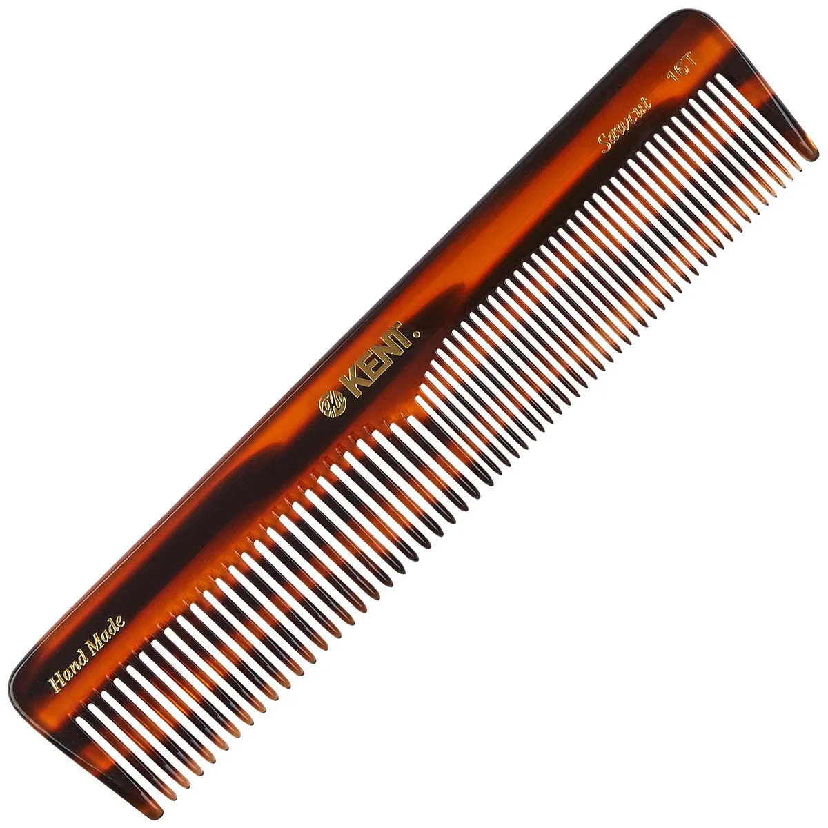 Tortoiseshell 7.2 inch comb with fine and wide teeth, cellulose acetate, hand polished