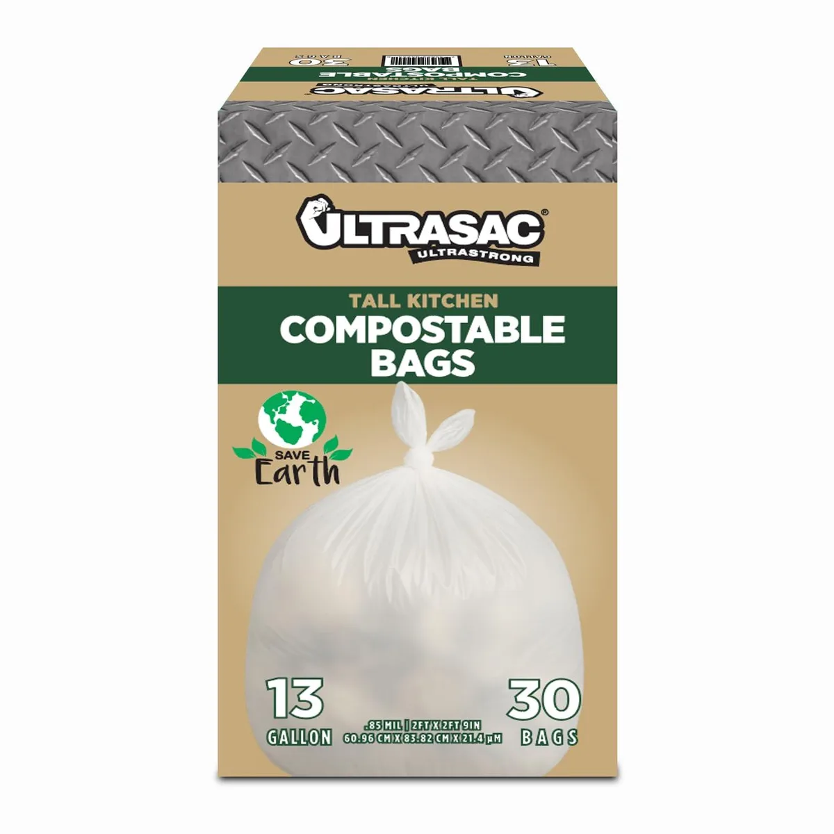  Ultrasac Compostable Trash Bags 13 Gallon 0.85 MIL 24" x 33" Pack of 30 — product photo