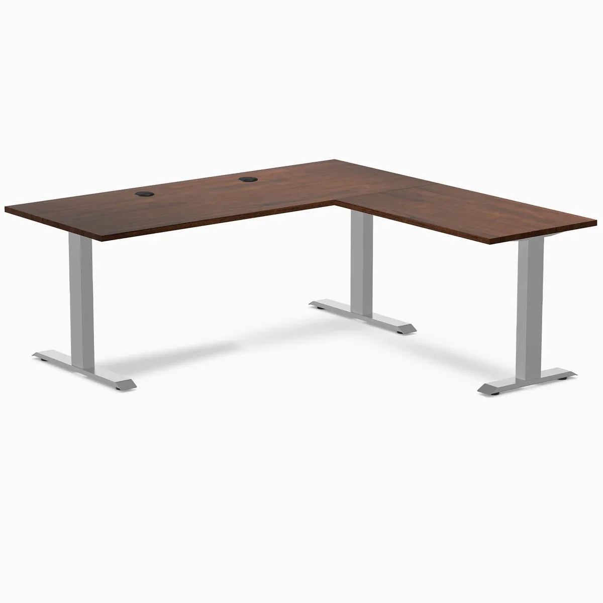 Desky Desky Zero Rubberwood L-Shape Desk Red Walnut Grey 72x30x70x24 in Grommets — product photo