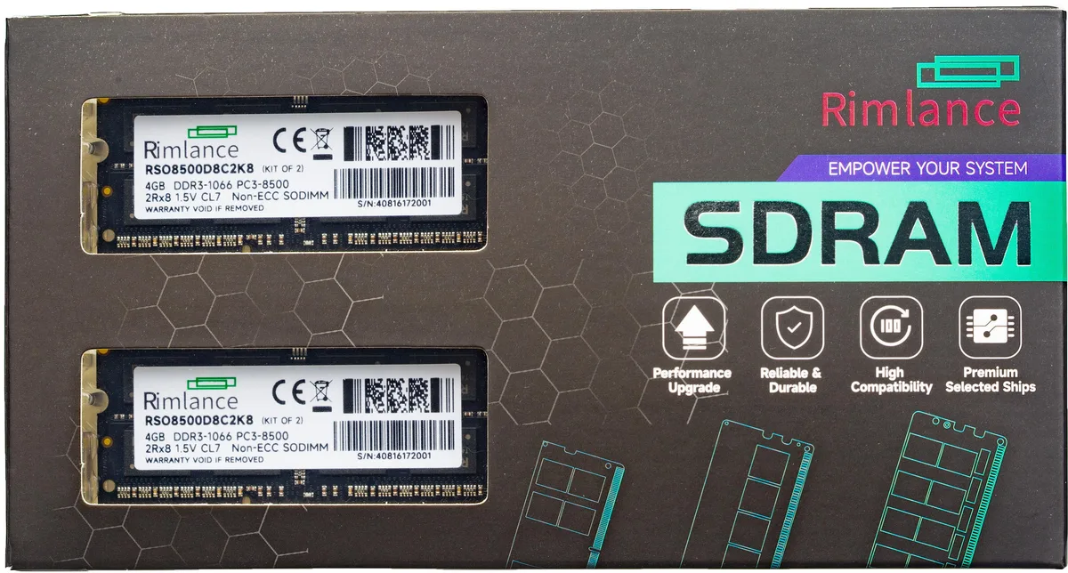 RIMLANCE RIMLANCE 8GB (2x4GB) DDR3 1066MHz 1.5V SODIMM laptop RAM — product photo