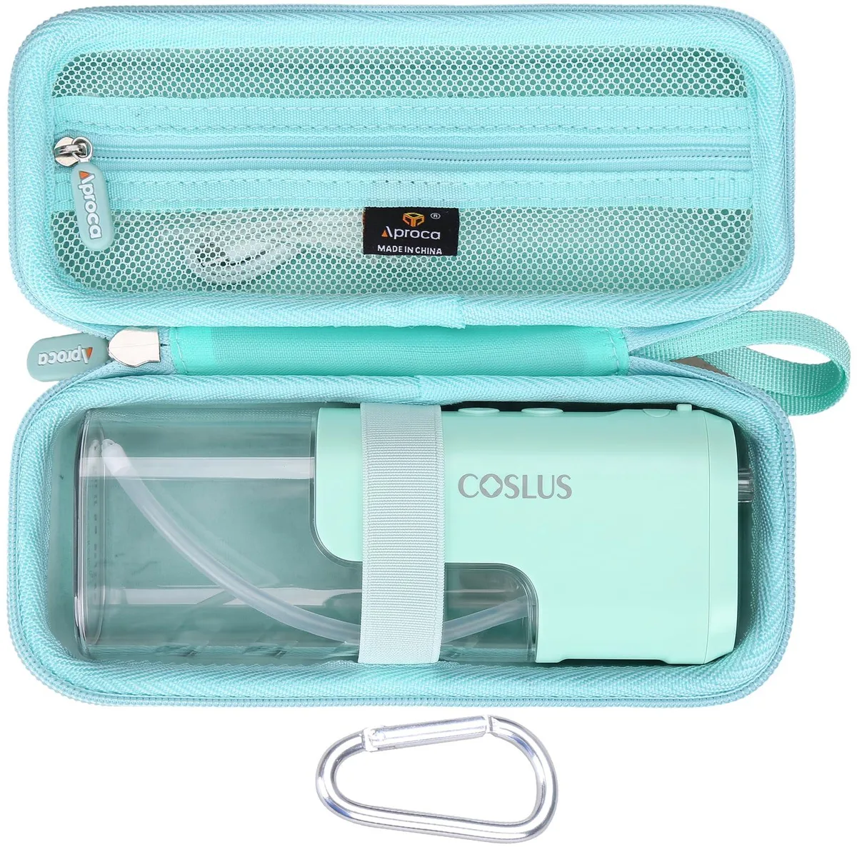 Green 1680D hard-shell travel case with hand strap and D-buckle