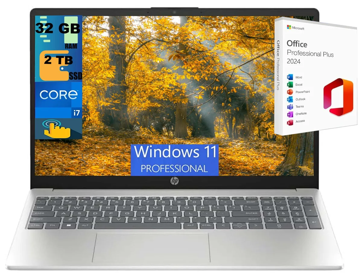 HP HP 15 laptop Intel Core i7-1355U 32GB 2TB SSD 15.6" FHD touchscreen Silver — product photo