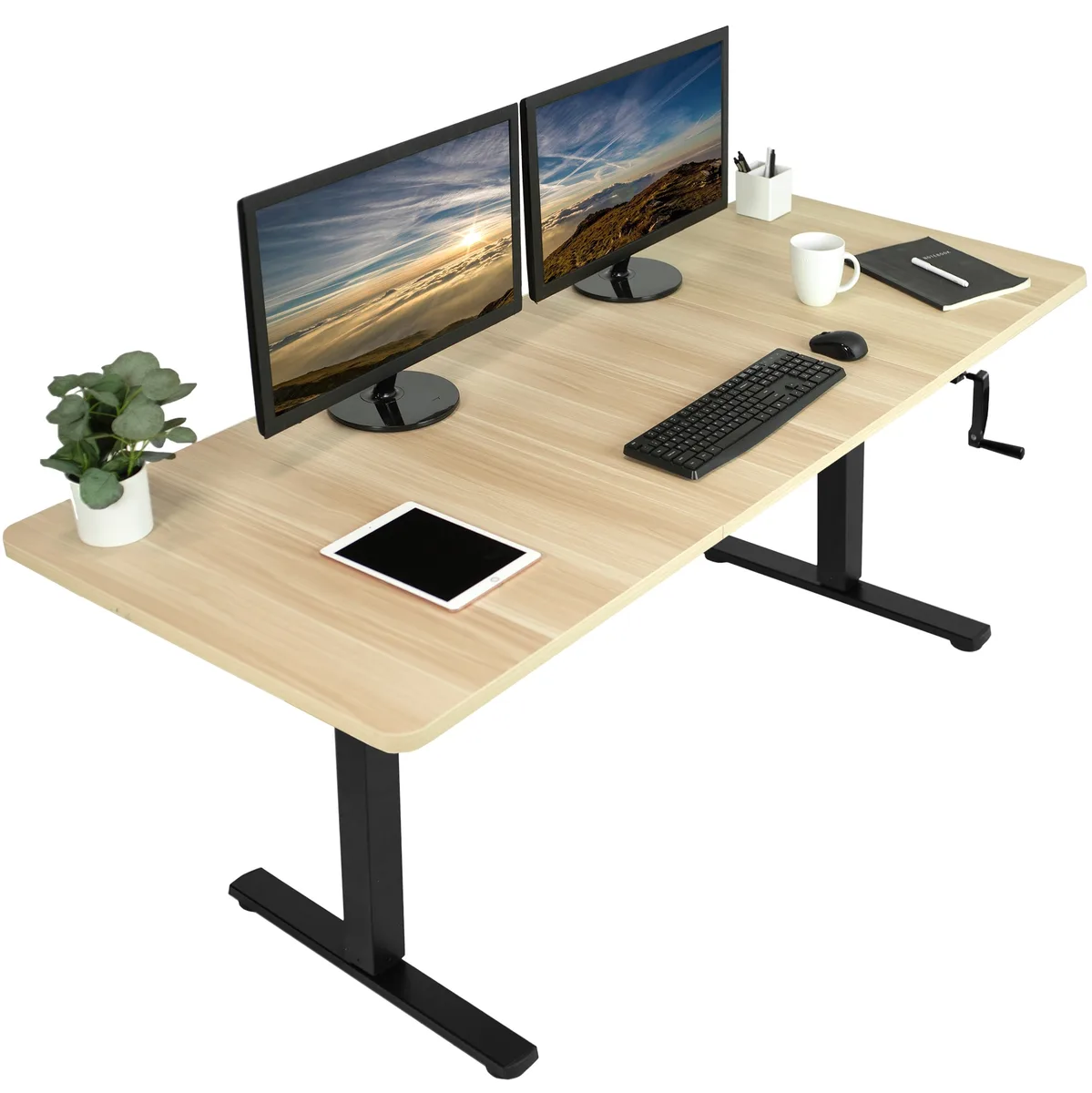 VIVO VIVO Manual 71 x 30 Standing Desk Light Wood Black Frame — product photo