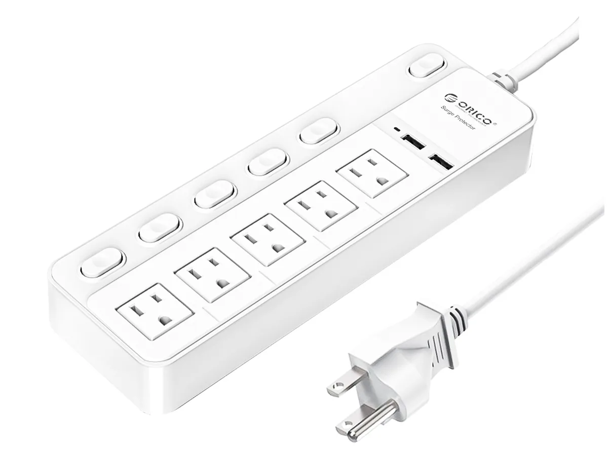 Orico Orico SPC-S5U2-WH 5 Outlet 2 USB Surge Protector White 1700 Joule — product photo