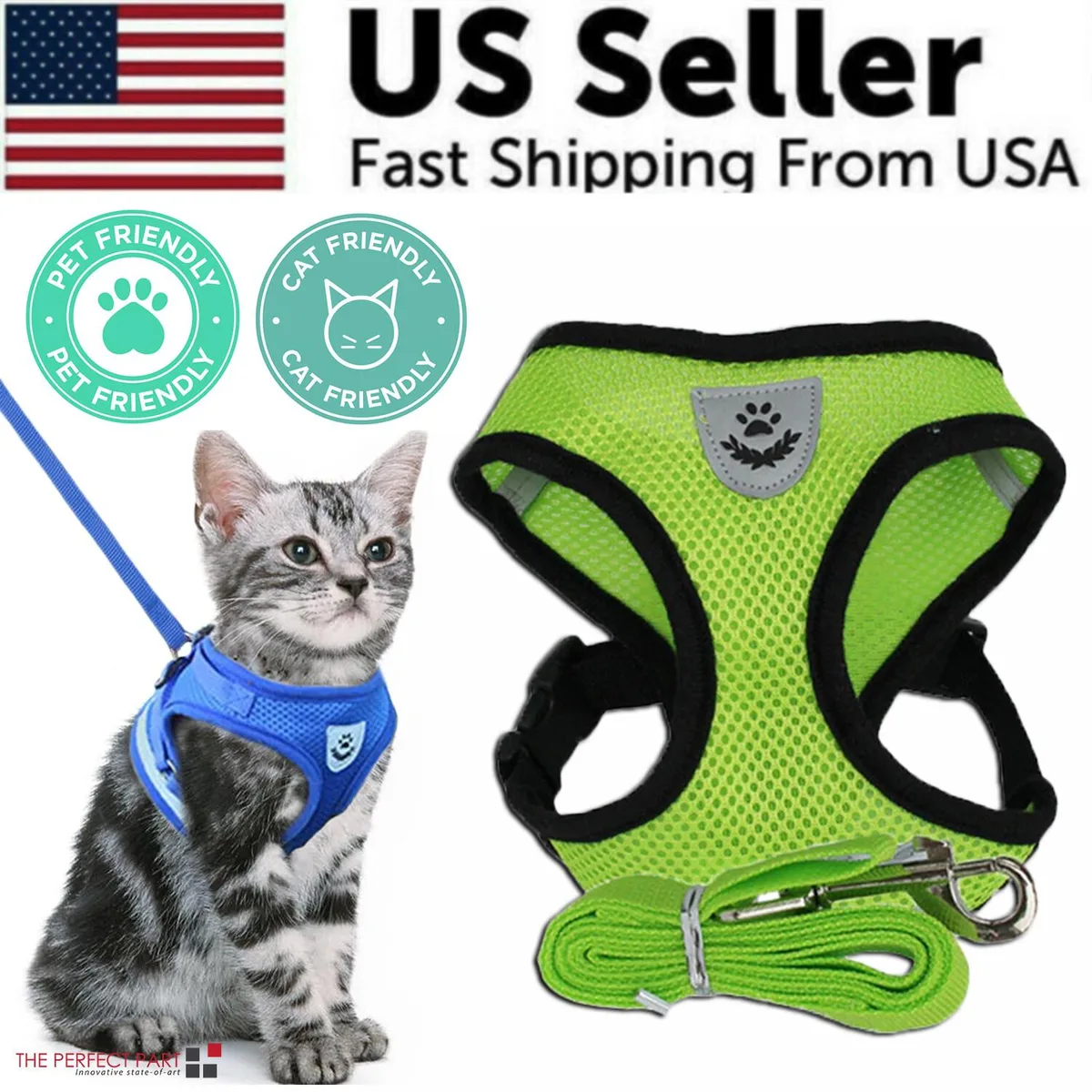 The Perfect Part The Perfect Part Adjustable Reflective Harness & Leash Green S M L XL — product photo