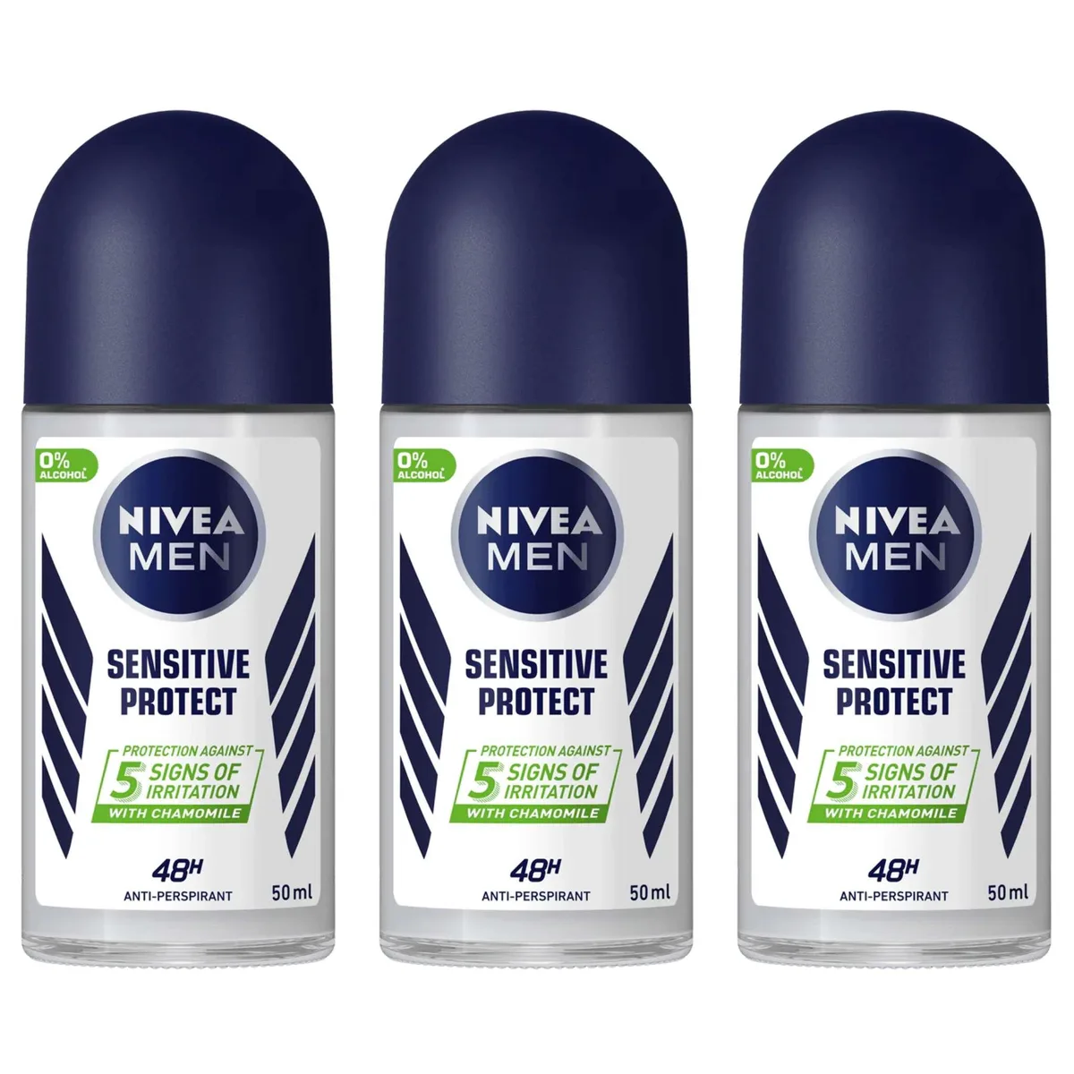 Nivea Nivea 52132731715902 Men Sensitive Protect Roll-On Antiperspirant Deodorant 50 ml 3-Pack skin care — product photo
