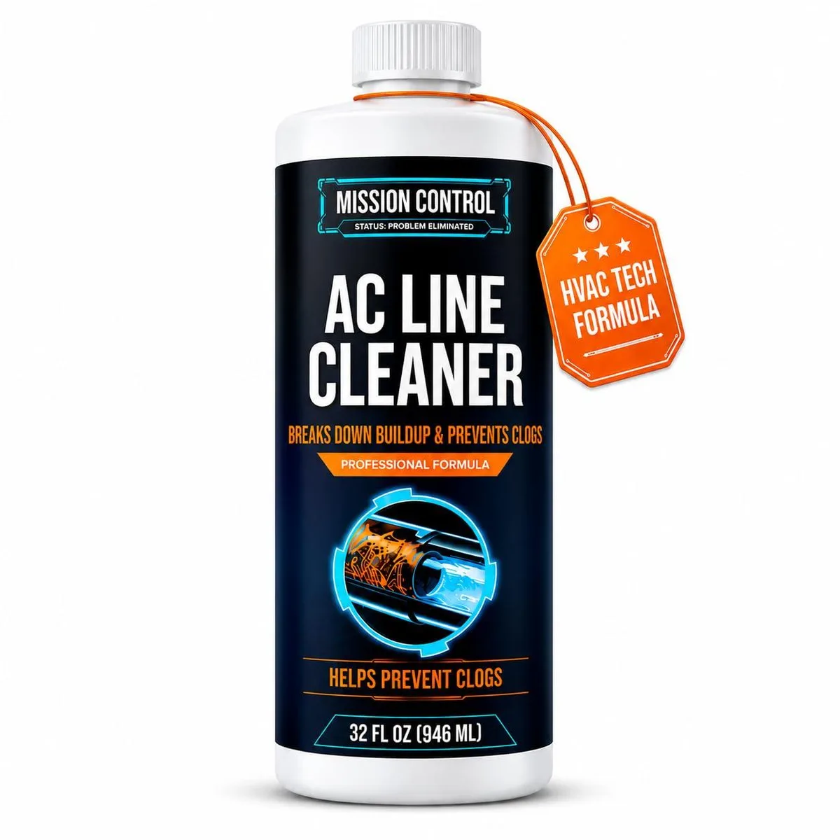 Twelve 32 oz bottles of AC drain line cleaner, liquid formula in rectangular containers