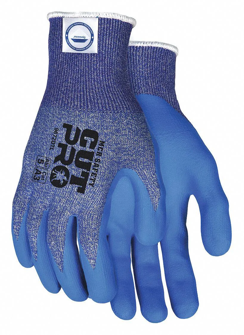 Pair of cut resistant coated gloves with knit construction and palm coating