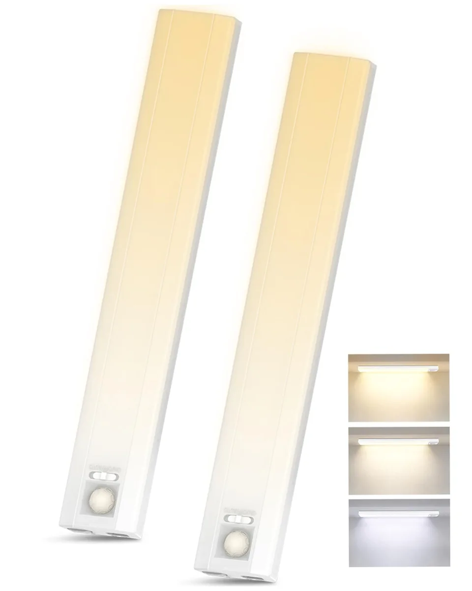 Two white rectangular LED bars with translucent plastic covers, magnetic mounting visible