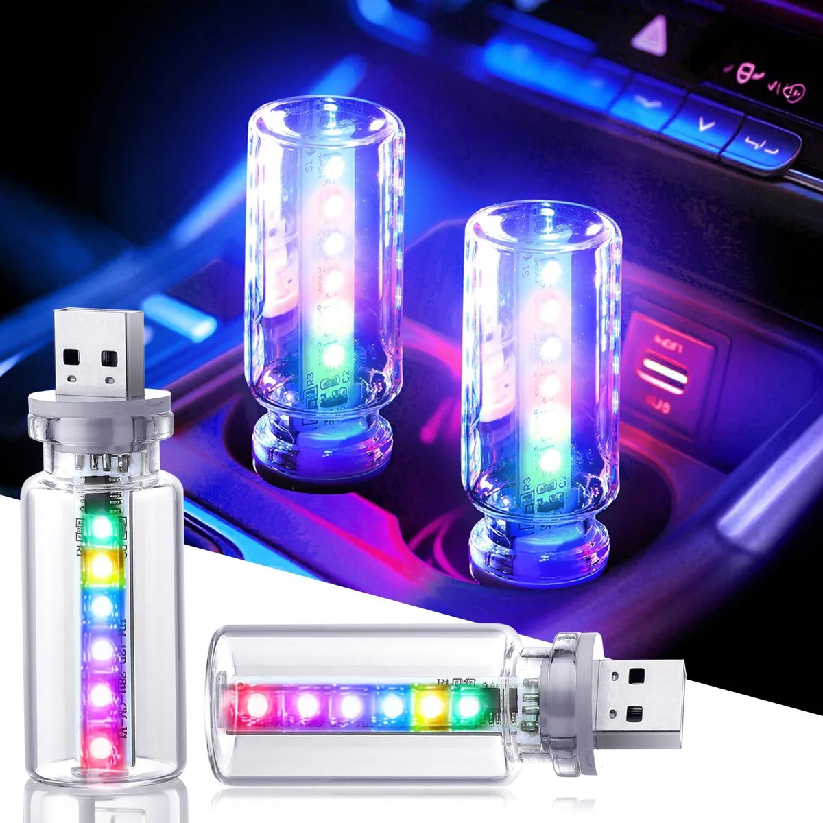  2PCS 13 in 1 USB Car Light Touch Control Glass Bottle Lamp — product photo