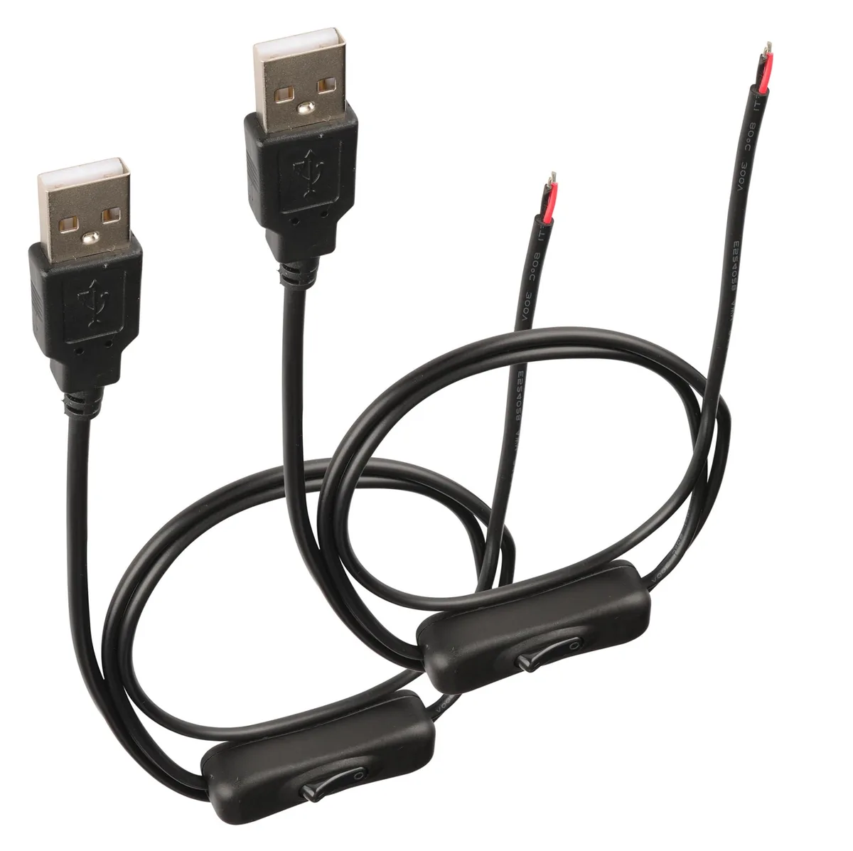 No Sew No Sew USB 2.0 A Male to 2-Pin Bare Wire Cable with ON/OFF Switch 1m 22AWG 2 Pack — product photo