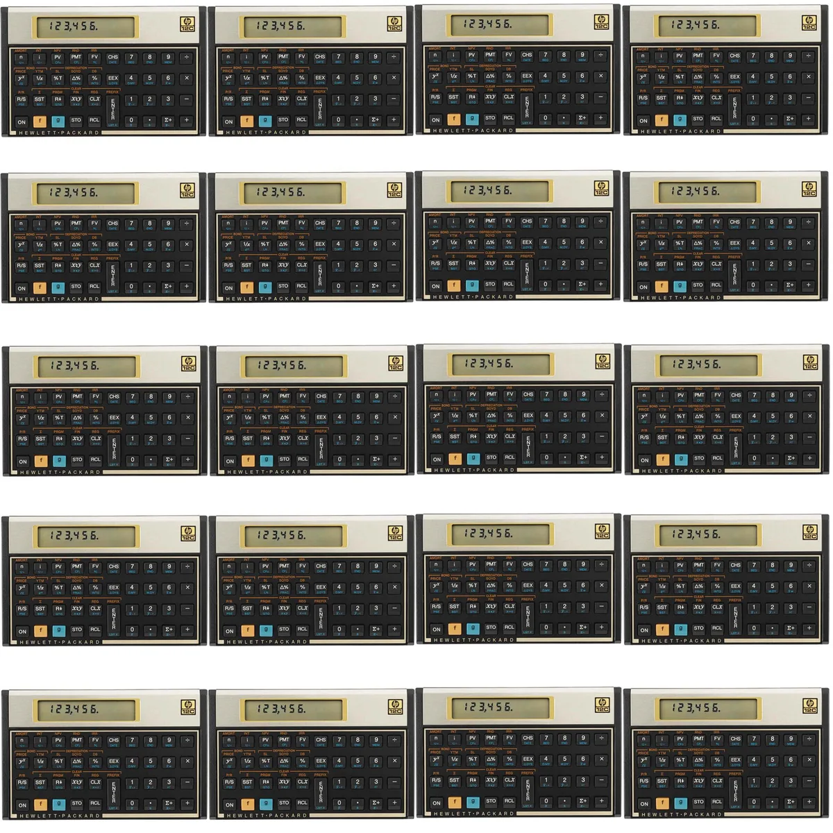 Twenty new HP 12c financial calculators in a bulk pack