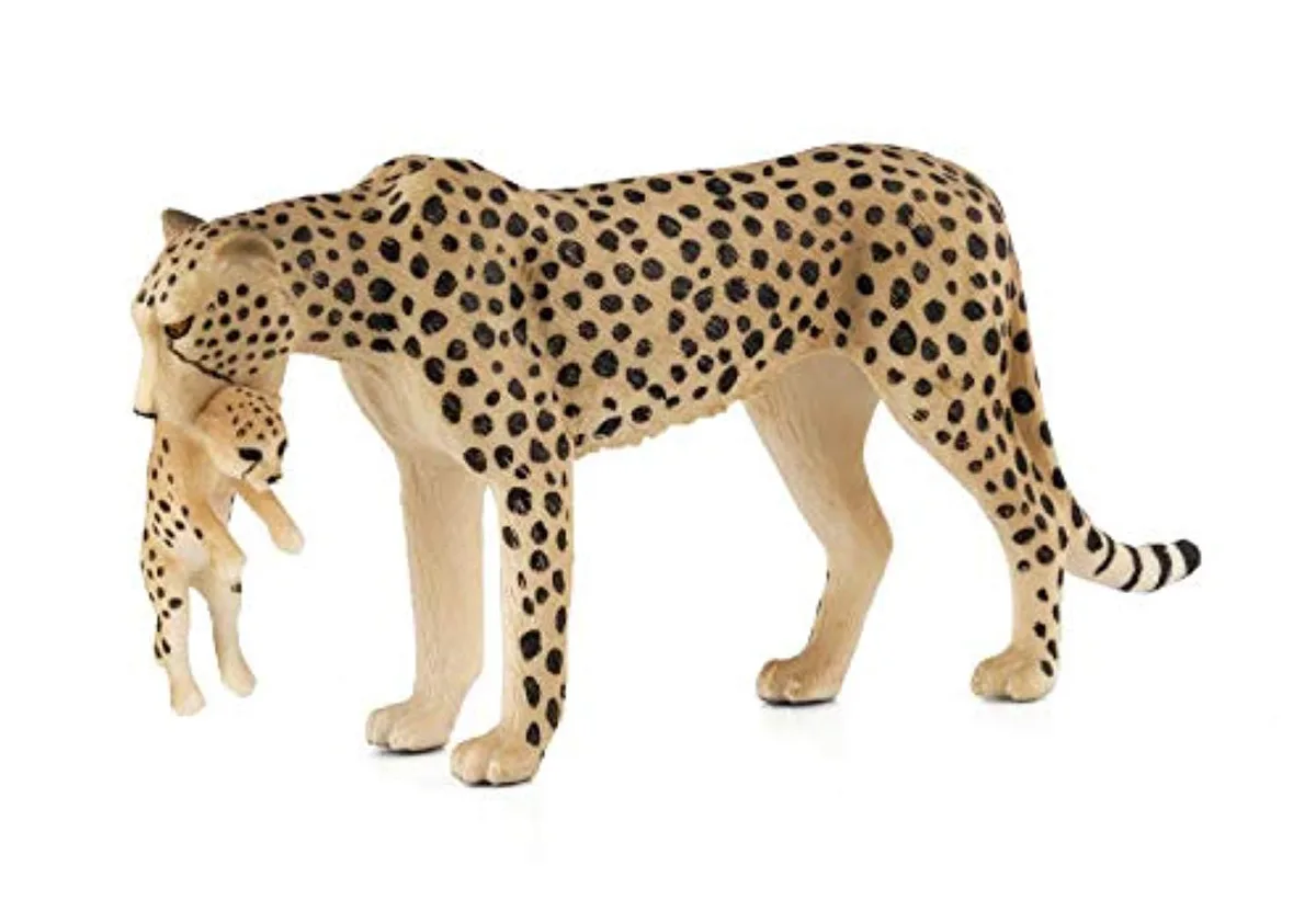 MOJO hand-painted cheetah female with cub figure