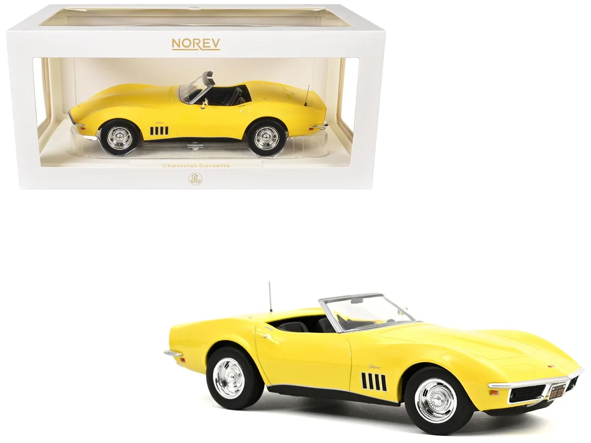 Norev Norev 1969 Chevrolet Corvette Cabriolet Daytona Yellow 1/18 Diecast Model Car — product photo