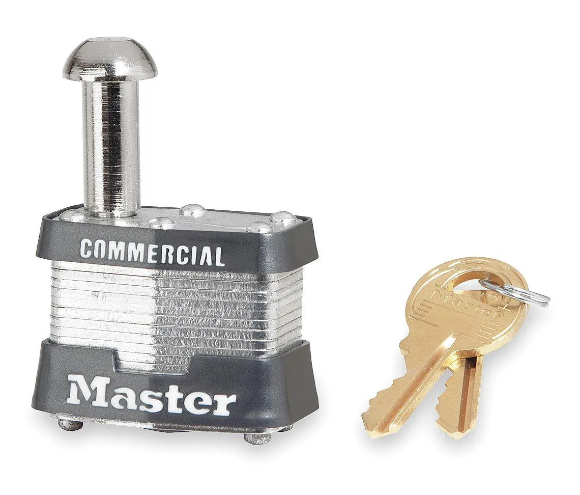 Silver rectangular steel padlock with 3/8 inch shackle key number 456