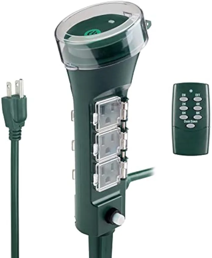 TAURKENAM TAURKENAM Outdoor Power Stake Timer 6 Outlet 100ft Remote — product photo