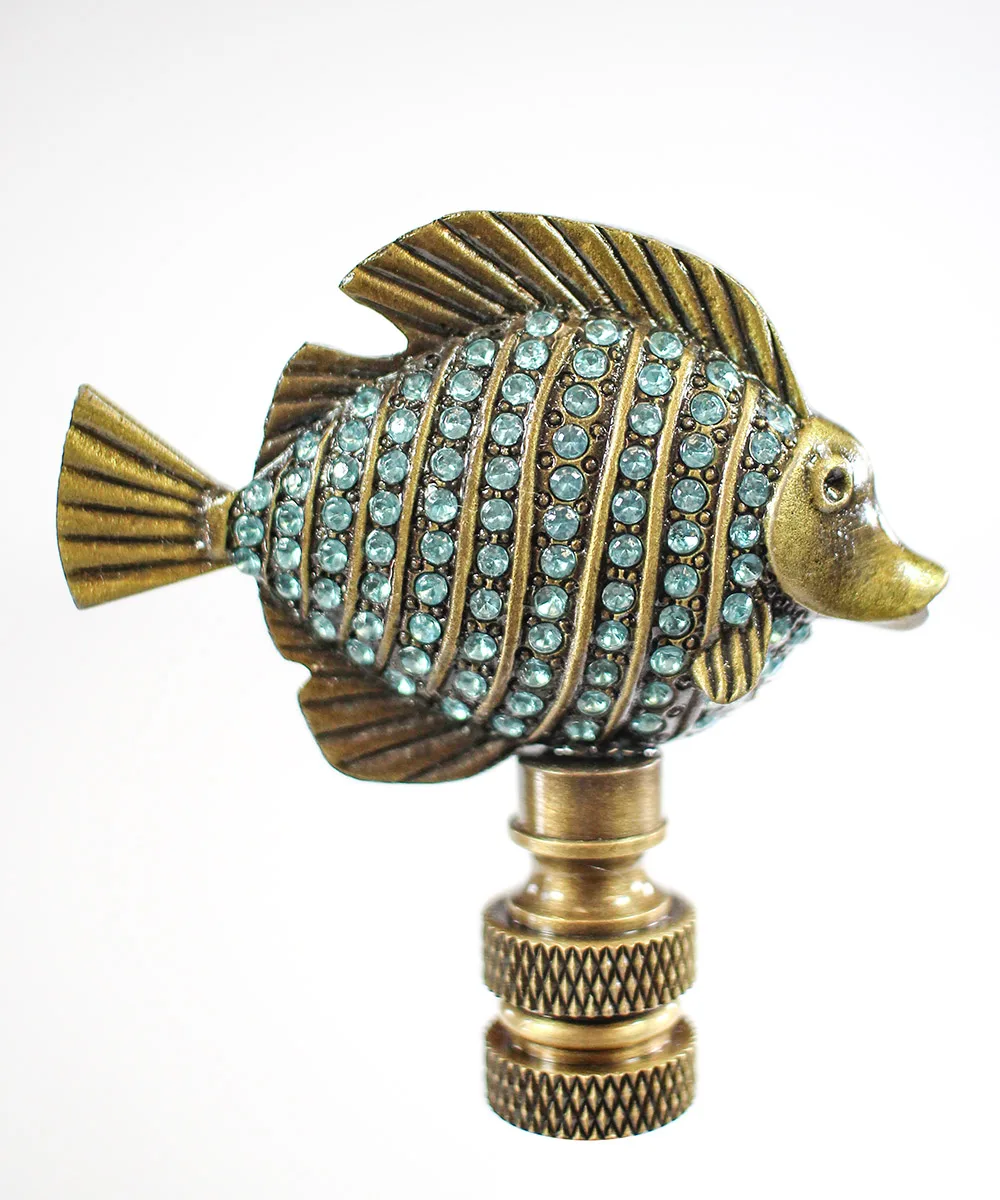 Home Concept Home Concept Tropical Fish Finial Aegean Blue Glass Antique Metal 2.25"h — product photo